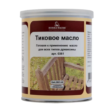 Масло тиковое (тара 1 л) цвет М12041 (натуральное дерево) для внутренних и наружных работ Borma EN0361-M12041
