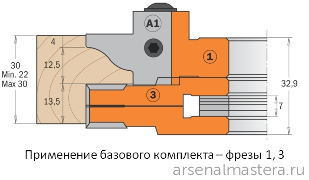 ХИТ! Фреза насадная для дверной обвязки из 3-х частей со сменными ножами 132 х 30 х 2 (в кейсе) CMT 694.015.30