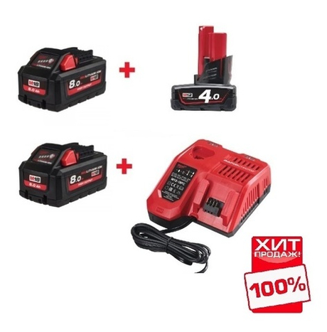 АКЦИЯ 2025 ХИТ! ЭНЕРГОКОМПЛЕКТ M18 HNRG-802: Аккумулятор M18 HB8 8.0 АЧ 2 шт ПЛЮС Быстрое зарядное устройство M12-18 FC ПЛЮС Аккумулятор M12 в подарок MILWAUKEE 4933471073
