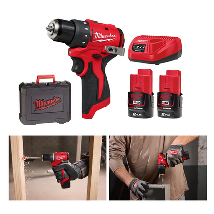Новинка! Комплект в кейсе M12 BLDDRC-202C: Аккумуляторная дрель - шуруповерт MILWAUKEE BLDDRC-0 ПЛЮС 2 аккумулятора B2 2.0 Ач и зарядное устройство C12 C 4933499686