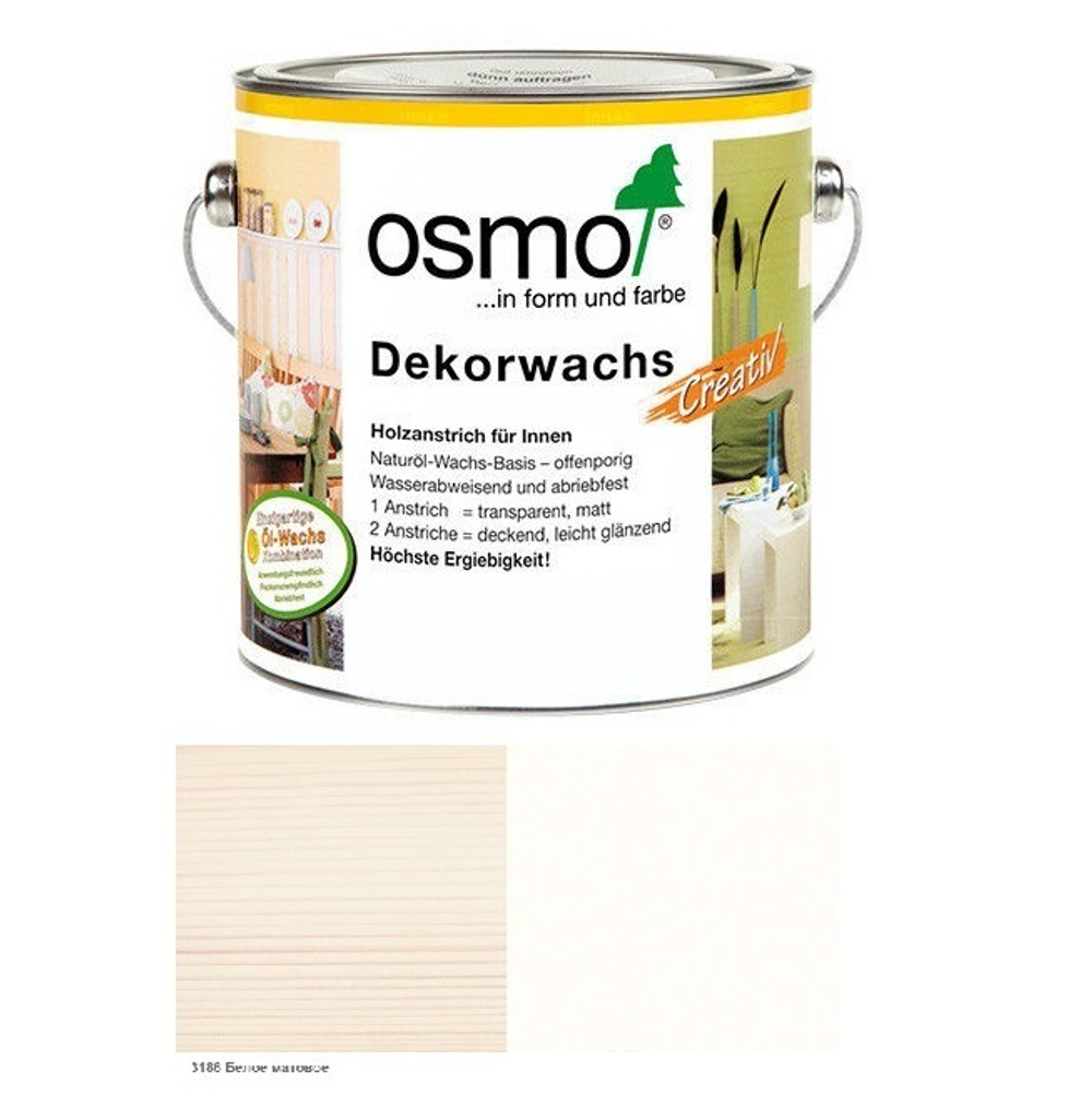 СУПЕР ХИТ! Цветное масло для древесины Osmo 3186 Белое матовое 2,5 л Dekorwachs Intensive Tone для внутренних работ Osmo-3186-2.5 10100424