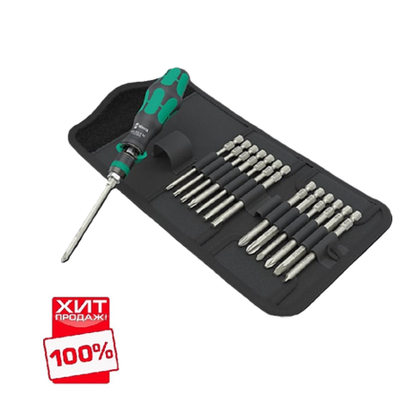 АКЦИЯ WERA ХИТ! Набор бит с битодержателем 15 предметов WERA Kraftform Kompakt 838 RA-R M Set 1 89 мм с функцией трещотки, патроном Rapidaptor WERA WE-051061