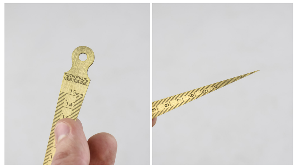 Новинка! Линейка конусная латунная - щуп клиновой 150 мм ПЕТРОГРАДЪ предел измерений от 0 до 15 мм, для измерения ширины пазов, шпунтов и зазоров, диаметра отверстий М00023117