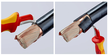 Новинка! Нож для удаления изоляции KNIPEX 180 мм для кабеля VDE с "пяткой", нерж. хирургическая сталь, 2К диэлектрическая ручка KN-9855SB
