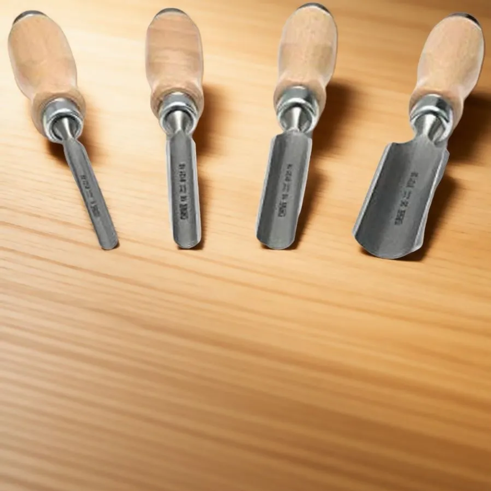Новинка! Набор из 4 шт профессиональных полукруглых стамесок NAREX Wood Line Profi 8, 10, 16, 26 мм ручка из бука, светлые 863510