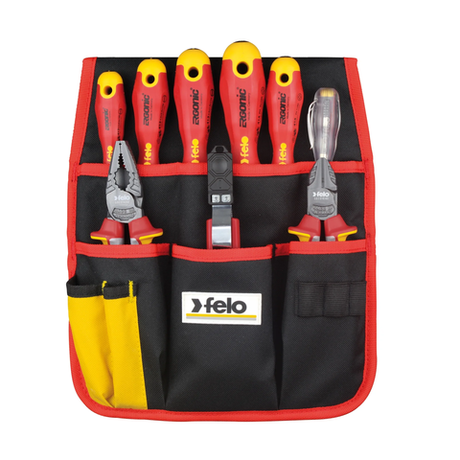 Новинка! Набор электрика Felo 9 предметов Диэлектрические отвертки Ergonic SL и РН, диэлектрические пассатижи 180 мм, бокорезы 160 мм, нож для снятия изоляции, отвертка тестер сети, в сумке 41399504