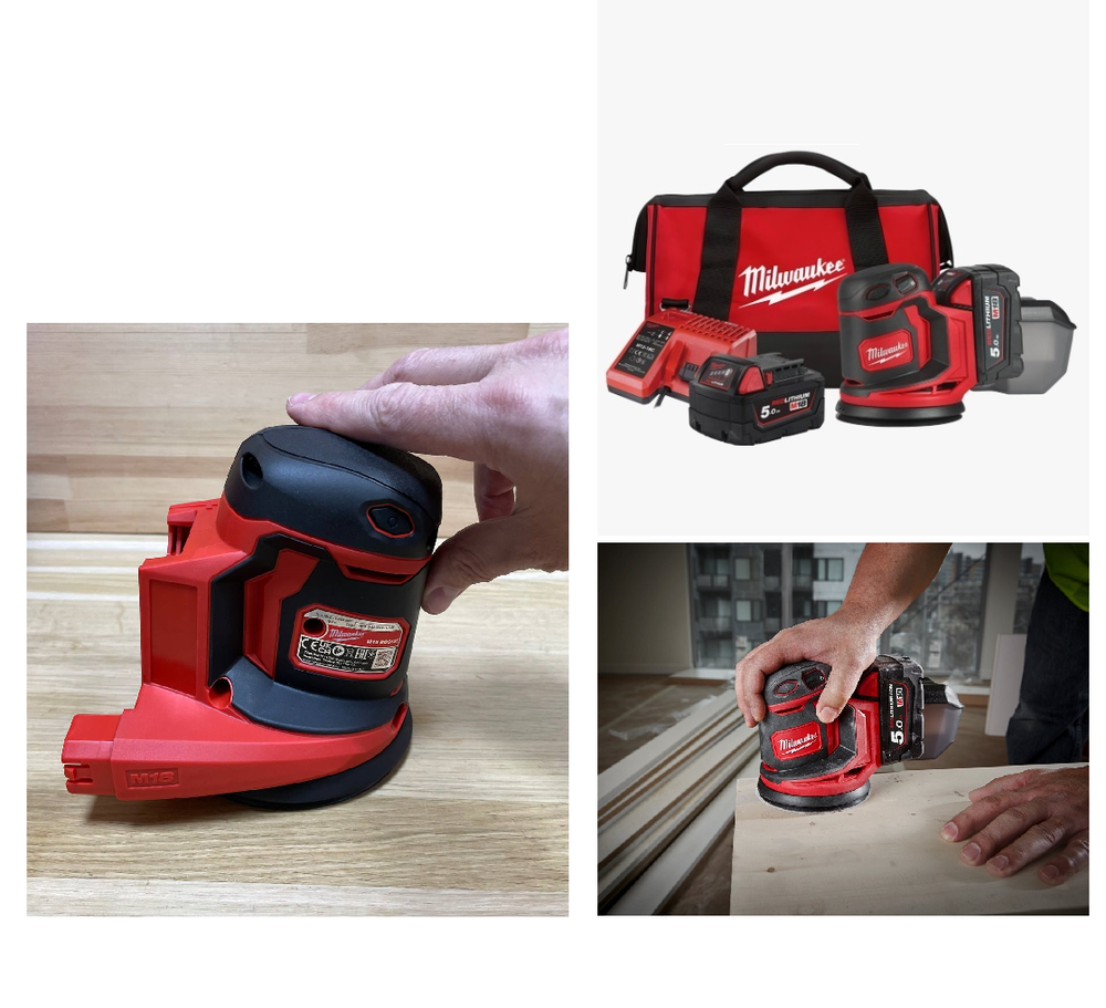 УДОБНЫЙ КОМПЛЕКТ! M18 BOS125-502B Аккумуляторная шлифовальная машина BOS125-0 плюс 2 аккумулятора B5 5.0 Ач и зарядное устройство M12-18 C в сумке MILWAUKEE 4933464229