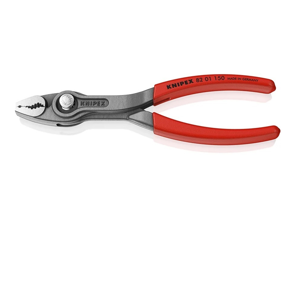 Новинка! Клещи с фронтальным и боковым захватами KNIPEX TwinGrip 150 мм, 3 позиции, зев 3 - 16 мм, обливные ручки в блистере KN-8201150