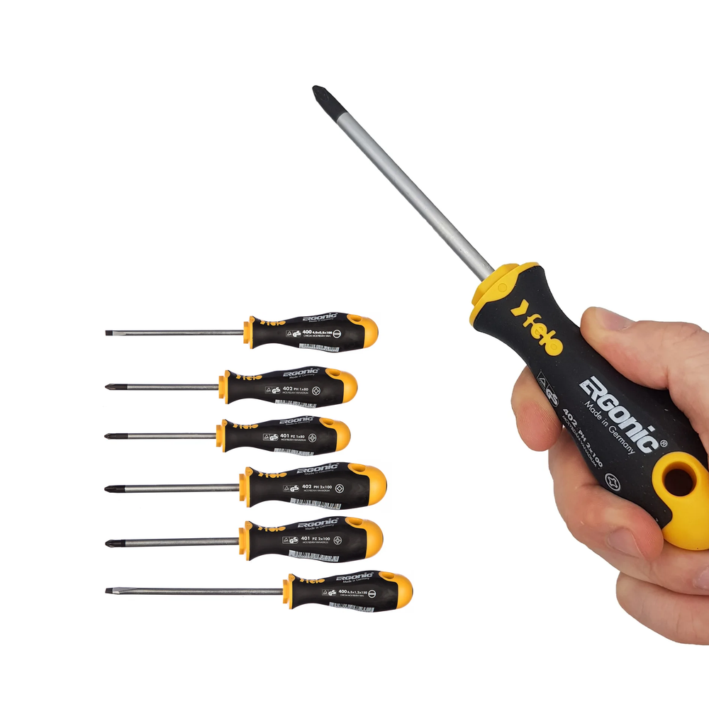 Новинка! Набор отверток 6 шт. Felo Ergonic SL4.0-6.5, PZ1-2, PH1-2 в кейсе 40010636