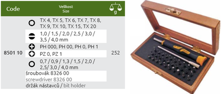 Набор бит Microline Profi с отверткой в деревянной коробке NAREX 850110