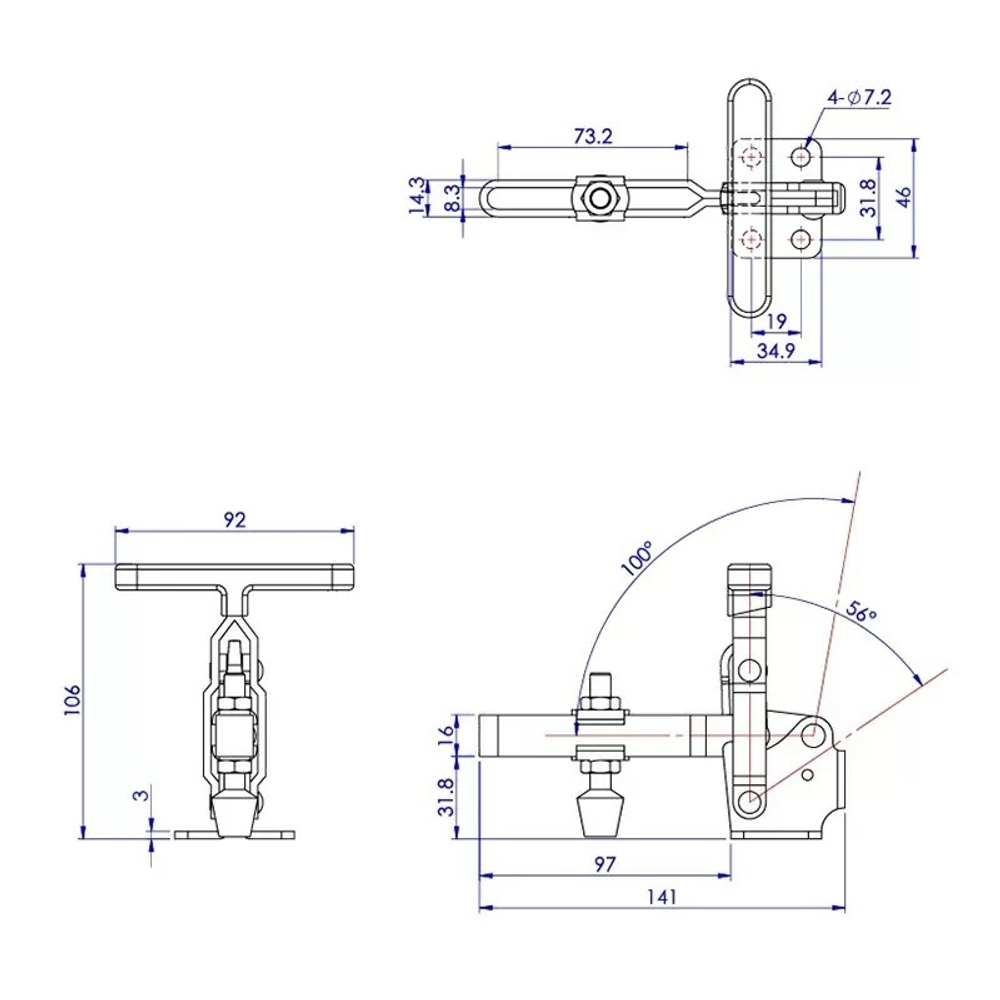 Зажим механический с вертикальной Т-ручкой усилие 227 кг WOODWORK GH-12133