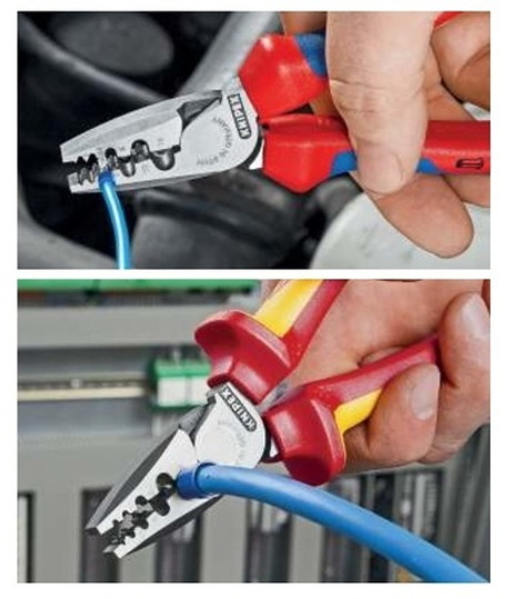 Ручной обжимник 180 мм (Пресс-клещи), 9 гнёзд, контактные гильзы DIN 46228 1+4, 0.25 - 16 мм2, обливные ручки KNIPEX KN-9771180