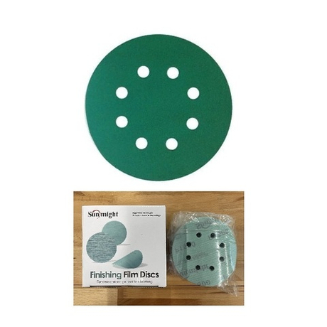СКИДКИ ЧЕРНАЯ ПЯТНИЦА! Шлифовальные круги комплект 100 шт FILM L312T+ 125 мм на липучке 8 отверстий зелёные P 1500 SUNMIGHT 53222-100