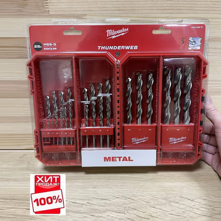 ХИТ! Набор сверл по металлу 25 единиц 1 - 13 мм THUNDERWEB HSS-G GEN III в футляре Milwaukee 4932493870