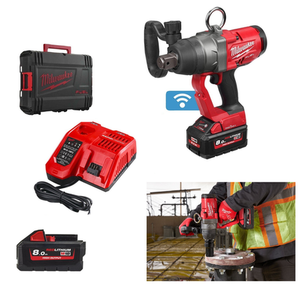 УДОБНЫЙ КОМПЛЕКТ! M18 FUEL ONEFHIWF1-802X Высокомоментный импульсный гайковерт ONEFHIWF1-0 с фиксацией фрикционным кольцом ПЛЮС ДВА Аккумулятора M18 FB8 8.0 Ач FORGE и Быстрое зарядное устройство M12-18 FC, в кейсе Milwaukee 4933499254