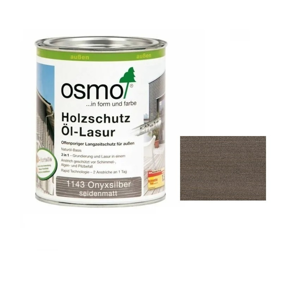 ХИТ! Защитное масло-лазурь для древесины с эффектом серебра Osmo 1143 Оникс серебро 0,125 л Holzschutz Ol-Lasur Effekt для наружных работ Osmo-1143-0,125 12100247