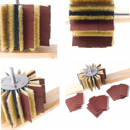 Набор для сверлильного станка DE-TERO Торцы древесины. Радиальная втулка ROQ , 2 шт Щеток опорных MB2, 40 шт Абразивных вкладышей Q3 Р80, Р100, Р120, Р150 325345