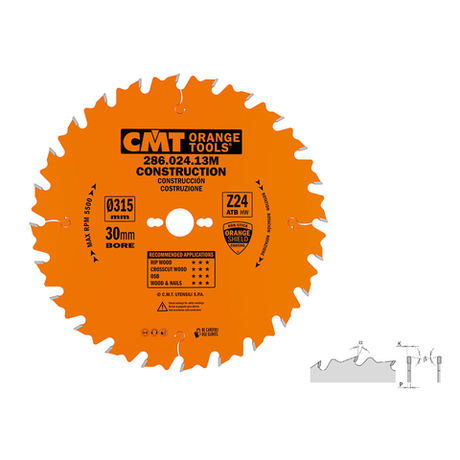 Новинка! Диск пильный CMT 315 x 30 x 3,2 / 2,2 15 гр. 5 гр. ATB Z 24 для пиления древесины на стройплощадке 286.024.13M
