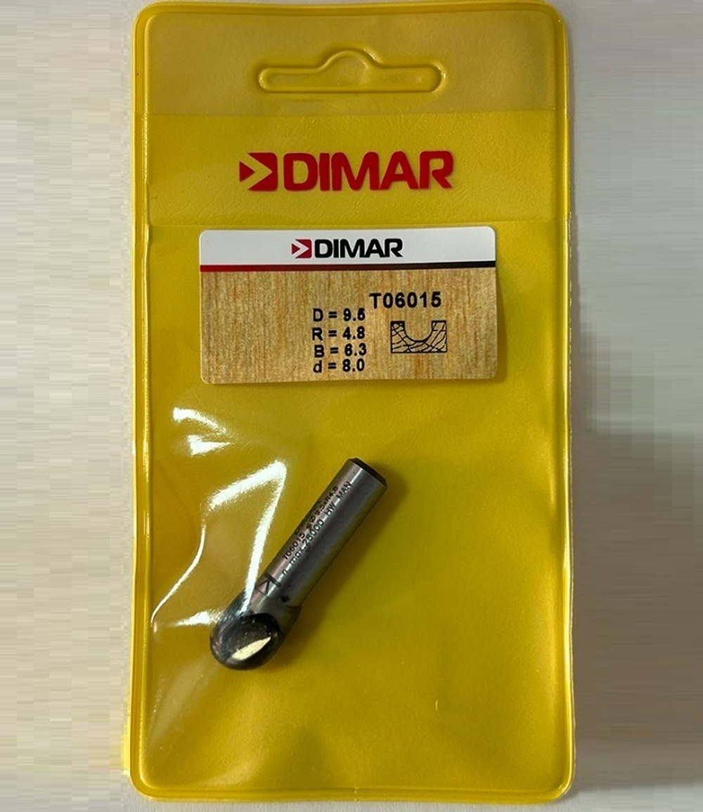 Фреза галтель Z 2 D 9,5 R 4,8 B 6,37 L 56 Хвостовик 8 WP WoodPecker DIMAR T06015