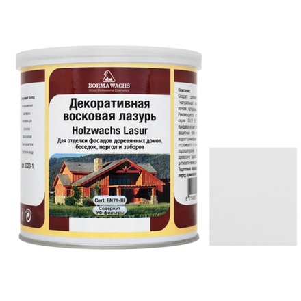 АКЦИЯ МАЙ 2025! Декоративная ВОСКОВАЯ лазурь / Масло для фасадов Borma Holzwachs Lasur 750 мл 3320 цвет 102 Холодный серый для наружных и внутренних работ R3320-4