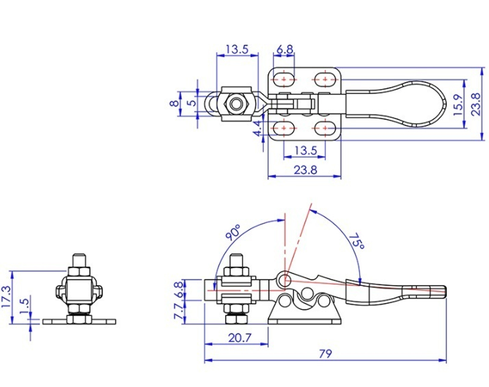 ХИТ! Зажим механический с горизонтальной ручкой усилие 27 кг Woodwork GH-201