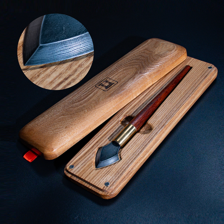 Новинка! Нож разметочный ПЕТРОГРАДЪ модель н8, серия Скат, Дамаск, длина 230 мм в изящном футляре из ясеня с фиксацией крышки на магнитах М00024545