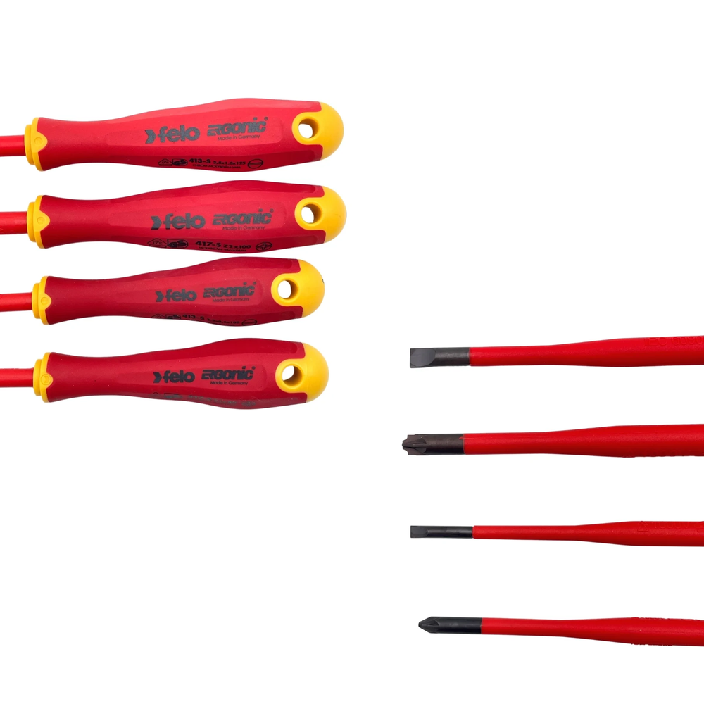 Новинка! Набор диэлектрических отверток 4 шт. Felo Ergonic E-SLIM SL/Z, SL 3,5х100 / 5,5х125; +/- Z 1x80 / +/- Z 2x100 41784198
