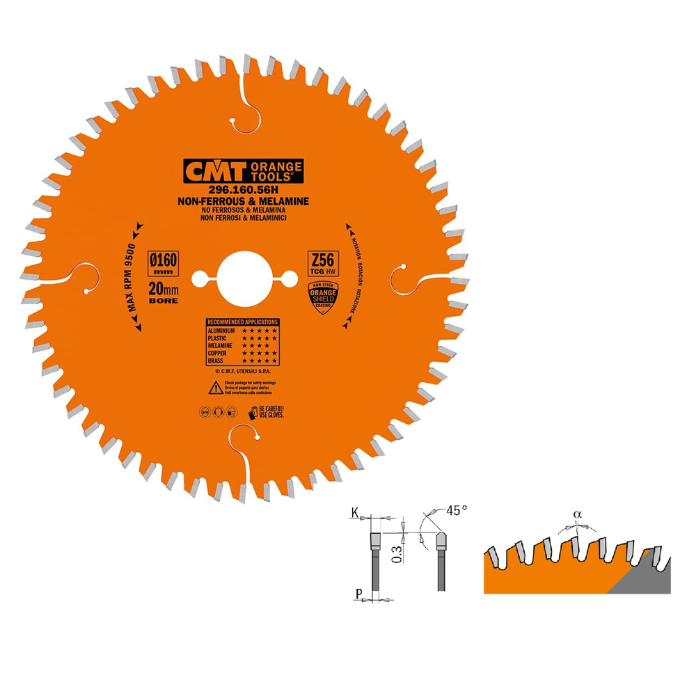 ВЫГОДНЫЙ ОКТЯБРЬ! Диск пильный по цветным металла поперечный рез (подходит для Festool) D 160 B 20 Z 56 K 2,2 P 1,6 Алюминий, медь, медный сплав, пластик, ПВХ, композитные материалы, аминированные панели, ДСП, ЛДСП, МДФ CMT 296.160.56H