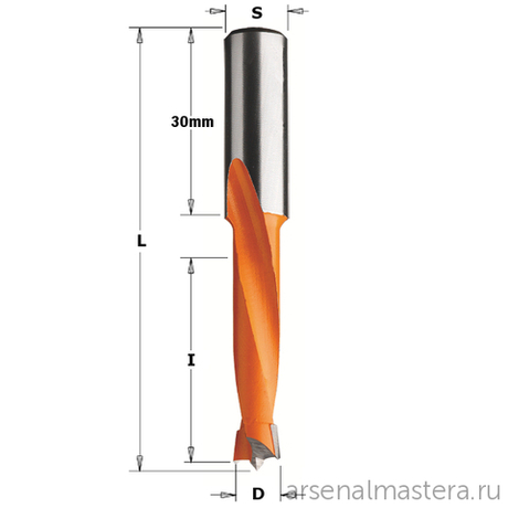 Сверло HW для присадочного станка 8 x 35 x 70 Z2 плюс 2 S 10 x 30 RH CMT 311.080.11