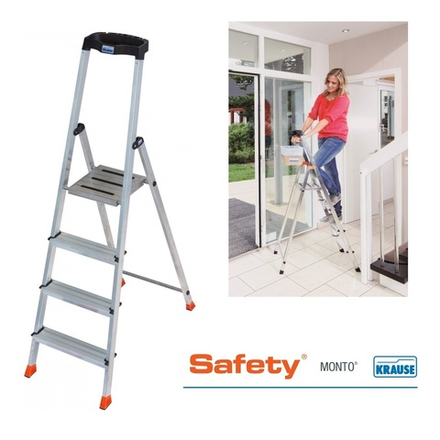 Новинка! Свободностоящая стремянка 2К заглушки 4 ступеней MONTO SAFETY Krause 128942