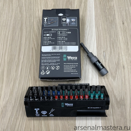 ХИТ! Набор 30 предметов БИТЫ ударные с битодержателем, алмаз, 1/4 C6.3 Bit-Check 30 Impaktor 1 WERA WE-057690