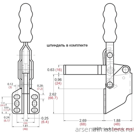 Зажим механический с вертикальной ручкой усилие 227 кг Woodwork GH-12130-SM