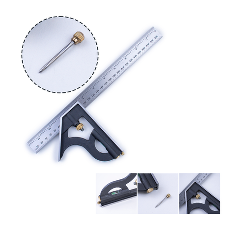 Новинка! Угольник комбинированный GOLDRATIO 300 мм, подошва подвижная, в подошву встроен пузырьковый уровень и чертилка, для измерения и разметки углов 90 и 45 градусов М00003479