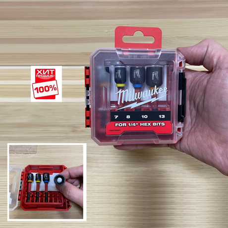 ХИТ! Набор 4 предмета Насадки магнитные торцевые SHOCKWAVE хвостовик 1 / 4 дюйм HEX 7, 8, 10, 13 мм GEN II для шуруповертов с высоким крутящим моментом и импульсных винтовертов Milwaukee 4932492445