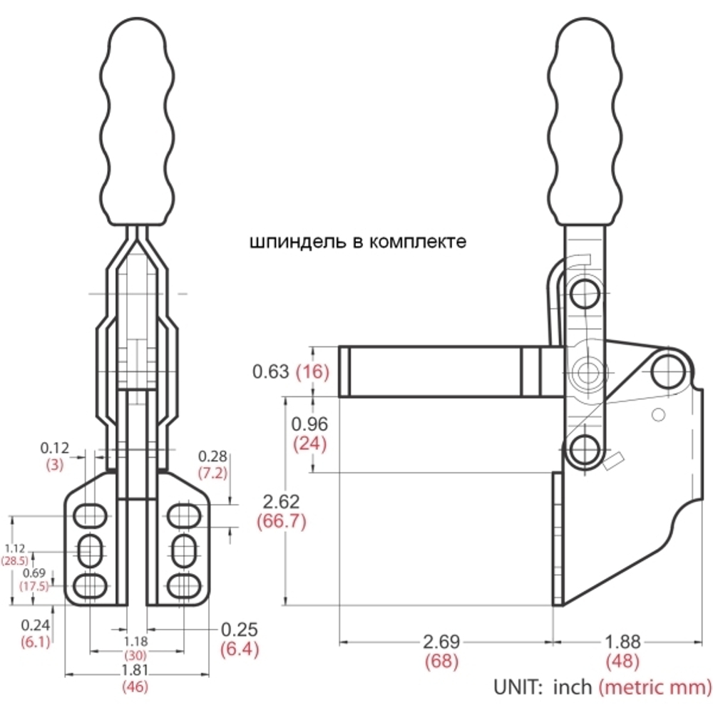 Зажим механический с вертикальной ручкой усилие 227 кг Woodwork GH-12130-SM