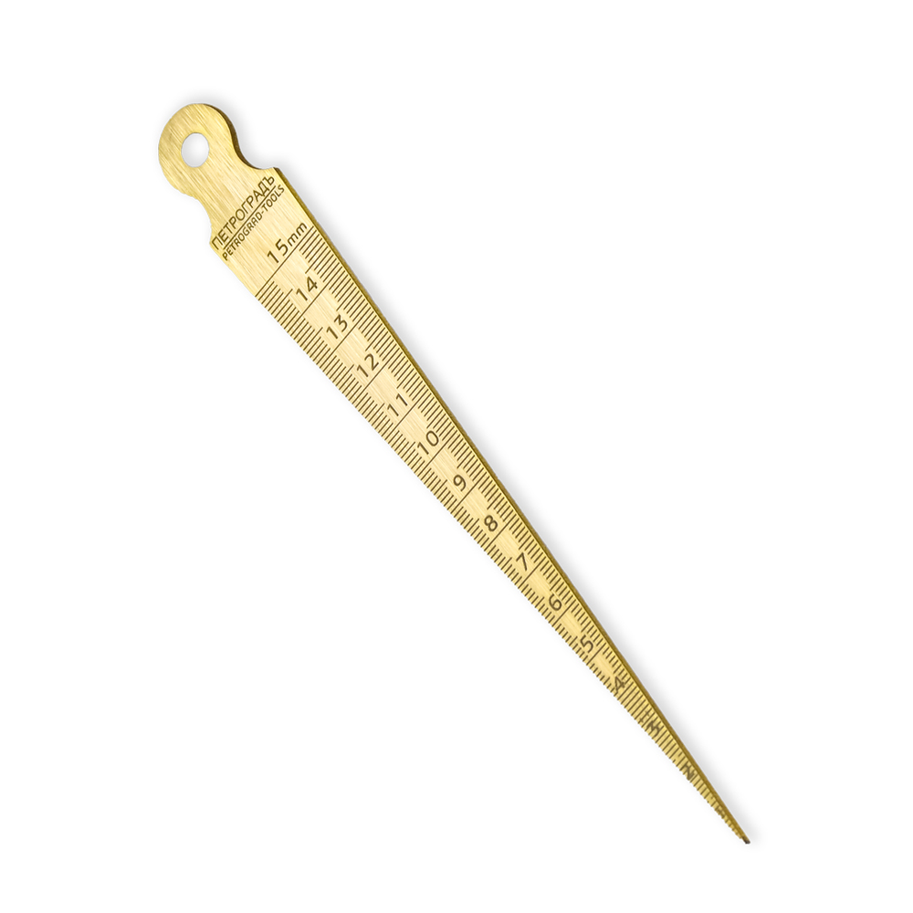 Новинка! Линейка конусная латунная - щуп клиновой 150 мм ПЕТРОГРАДЪ предел измерений от 0 до 15 мм, для измерения ширины пазов, шпунтов и зазоров, диаметра отверстий М00023117