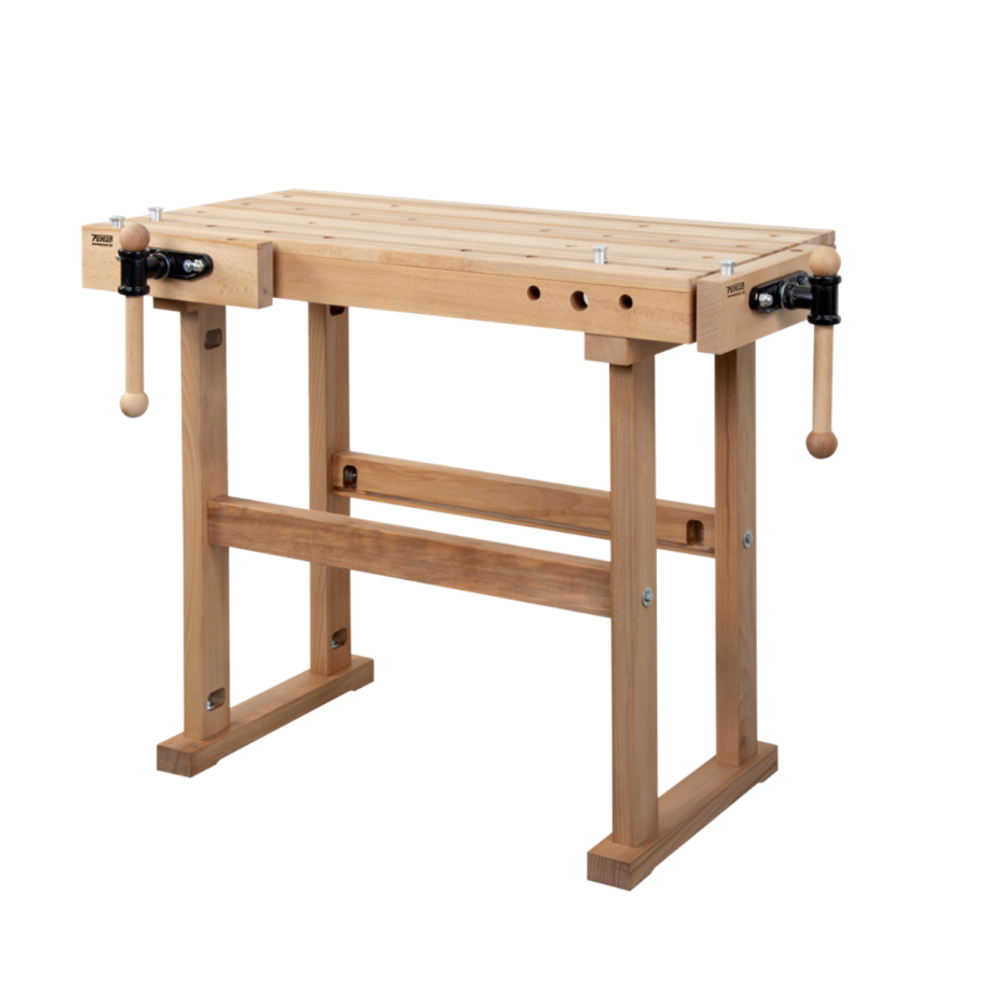 Новинка! Чешский верстак столярный деревянный PINIE Starter 1680 х 630 х 860 мм, столешница из массива бука 90 мм, 2 чугунных тисков York, 36 отверстий 20 мм под фиксаторы Starter1700D20