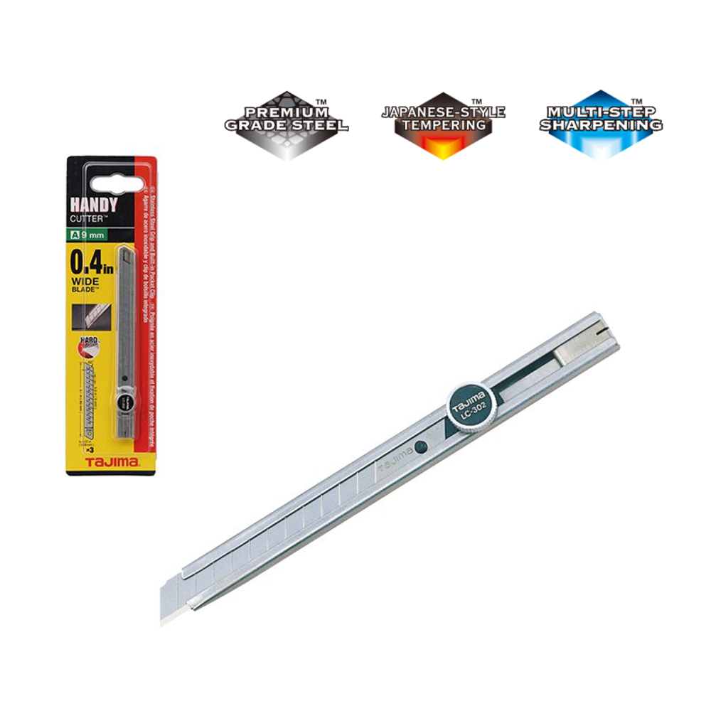Новинка! Технический нож японский легкий из нержавеющей стали TAJIMA LC-302 Precision Craft Stainless Steel ширина лезвия 9 мм, ручная фиксация, 3 лезвия LC302