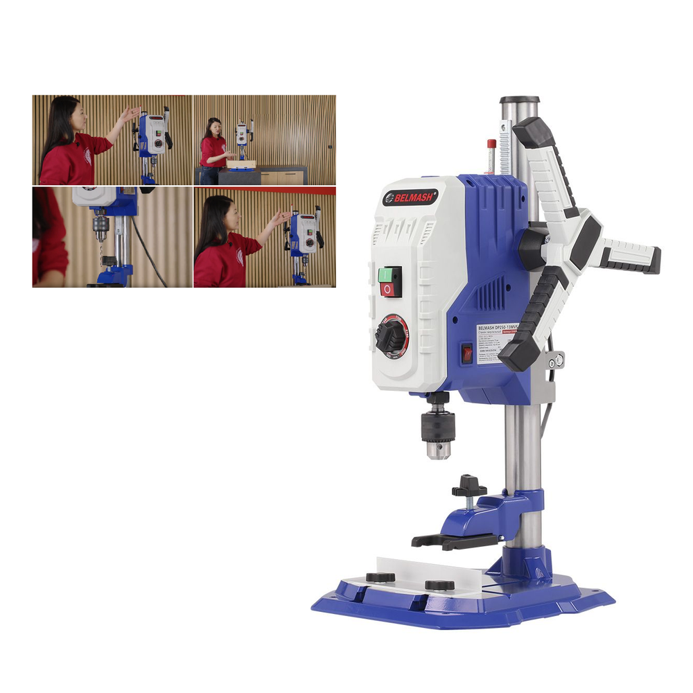 Новинка! Станок сверлильный вертикальный BELMASH DP250-13MVS 220В 0,8 кВт, для сверления сквозных и глухих отверстий, рассверливания и нарезания резьбы в металле, дереве и пластике S348A
