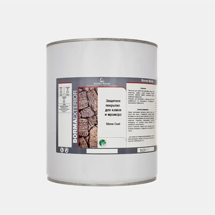 Новинка! Лак для защиты камня и мрамора Borma STONE COAT блеск 0 - 5 % 5 л. Быстросохнущий для мрамора, травертина (белый итальянский известняк), гранита, агломерата для внутренних и наружных работ 5050.5-5