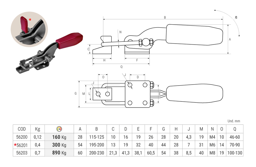 Новинка! Стяжное устройство с открытым зажимным рычагом (Стяжка) Piher Pull Toggle Clamp Push-Pull, M8, 7000Н 56203 М00024838