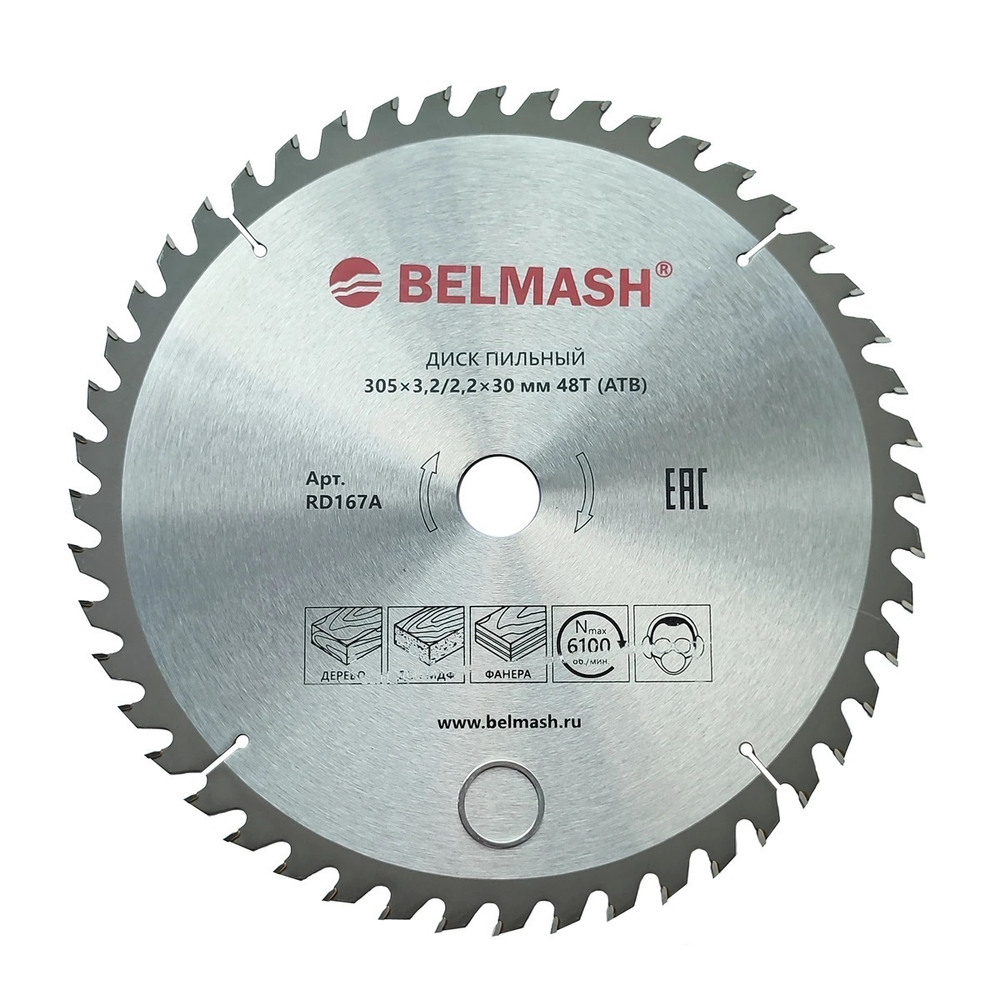 АКЦИЯ МАЙ 2025! Диск пильный по дереву 305 x 3,2 / 2,2 x 30 мм 48T BELMASH RD167A
