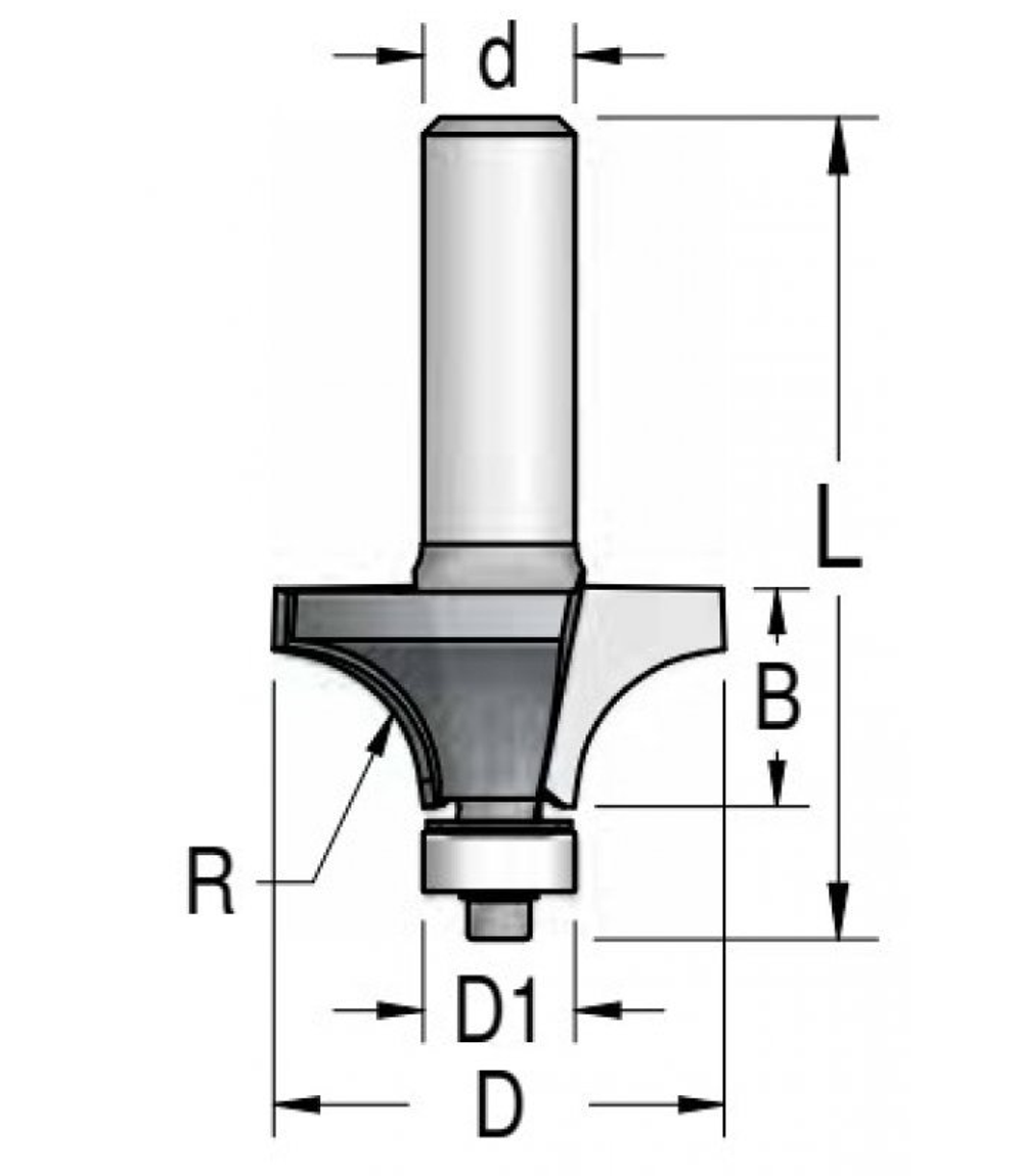 Фреза радиусная R 9,5 D 28,6 B 17 подшипник хвостовик 8 WoodPecker  W.P.W. HRW1005