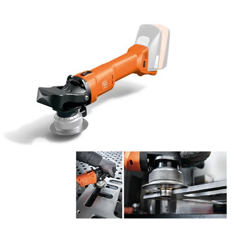 Аккумуляторный кромочный фрезер мощный FEIN AKFH 18-5 18В, для создания фасок и радиусов на плоских материалах, стальных листах и баках, создания внутренних и внешних кромок, контурных изгибов и закругления отверстий 71380161000