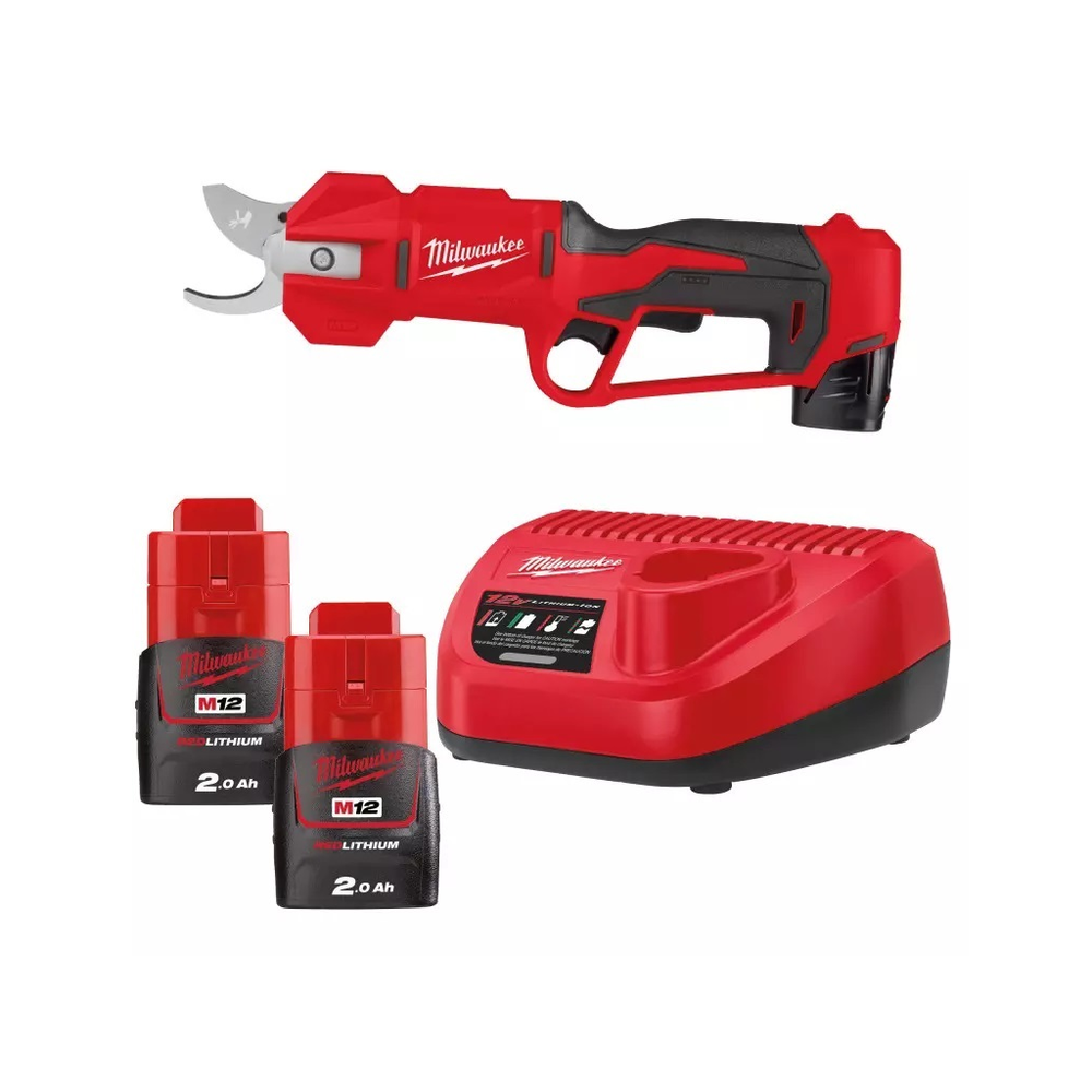 Новинка! Аккумуляторный секатор Milwaukee M12 BLPRS-202 с двумя аккумуляторами B2 2.0 Ач и зарядным устройством C12 C 4933480115