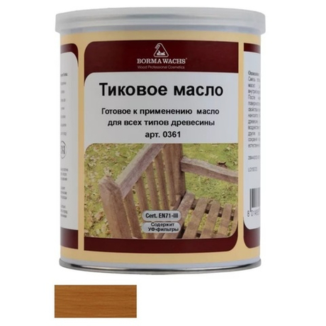 Масло тиковое (тара 1 л) цвет 12043 (тик) для внутренних и наружных работ Borma EN0361-M12043