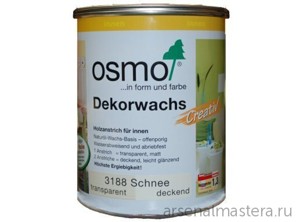 ХИТ! Цветное масло для древесины Osmo 3188 Снег 0,125 л Dekorwachs Intensive Tone для внутренних работ Osmo-3188-0,125 10100456