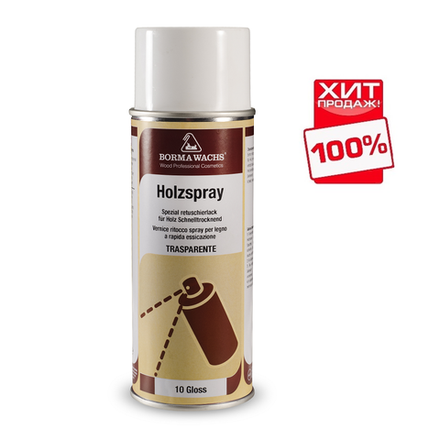 ХИТ! Лак спрей акриловый Holzspray 30 процентов блеск 400 мл для внутреннего и наружного применения Borma 0614.30