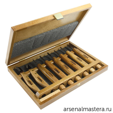 Набор ПРОФИ 8 предметов из 6 стамесок для миниатюр и 2 ножей Narex PROFI в деревянной коробке 869010