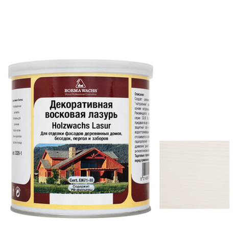 ЧЕРНАЯ ПЯТНИЦА! Декоративная ВОСКОВАЯ лазурь / Масло для фасадов Borma Holzwachs Lasur 750 мл 3320 цвет 50 Белый для наружных и внутренних работ R3320-1